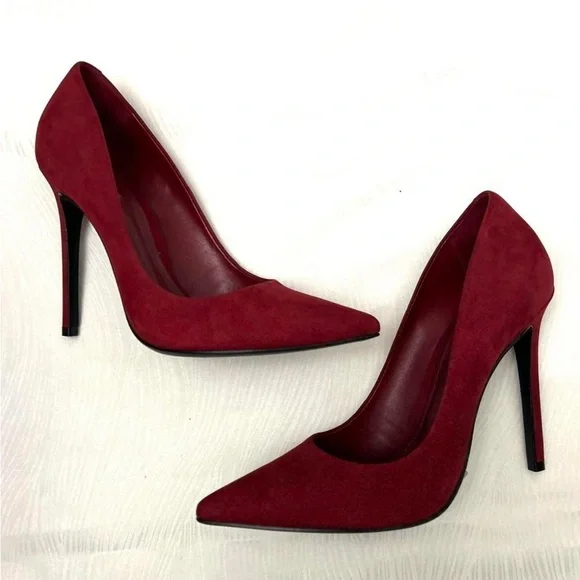 SCHUTZ Gilberta Burgundy Suede Heel Pointed Toe Pumps in Rubi Wine - Size 8 - Picture 4 of 8